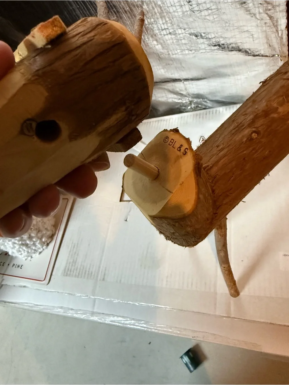 Rustic Wooden Reindeer Festive holiday Decor Removable Head